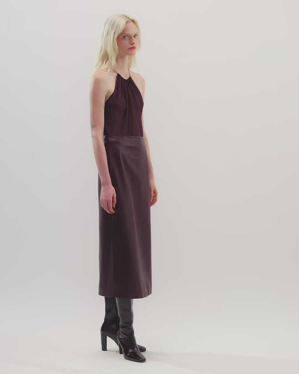 Gisele Skirt in Nappa Leather, Maroon