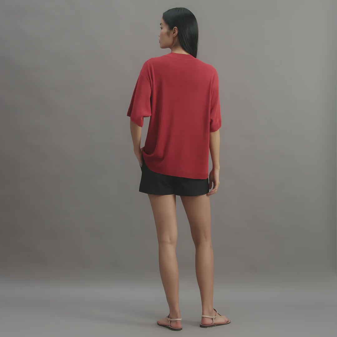 Carys Knit Top in Viscose, Red