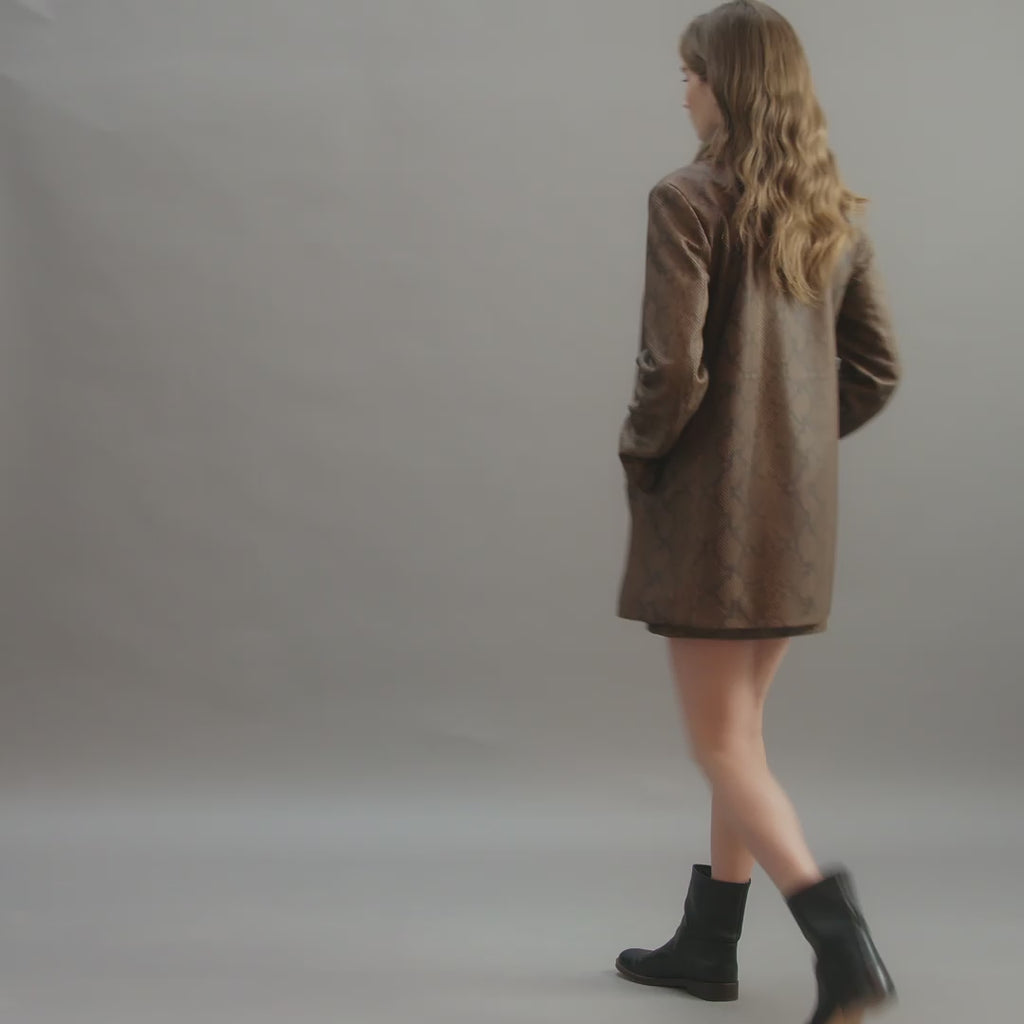 Chiara Coat in Snake Print Leather, Camel