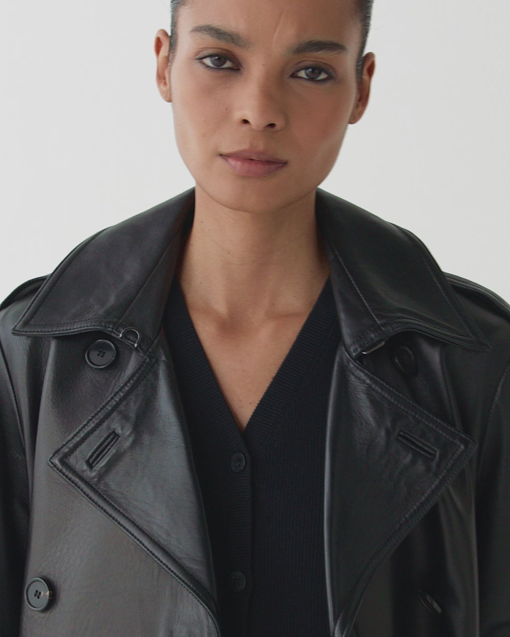 Charlotte Trench in Leather, Black