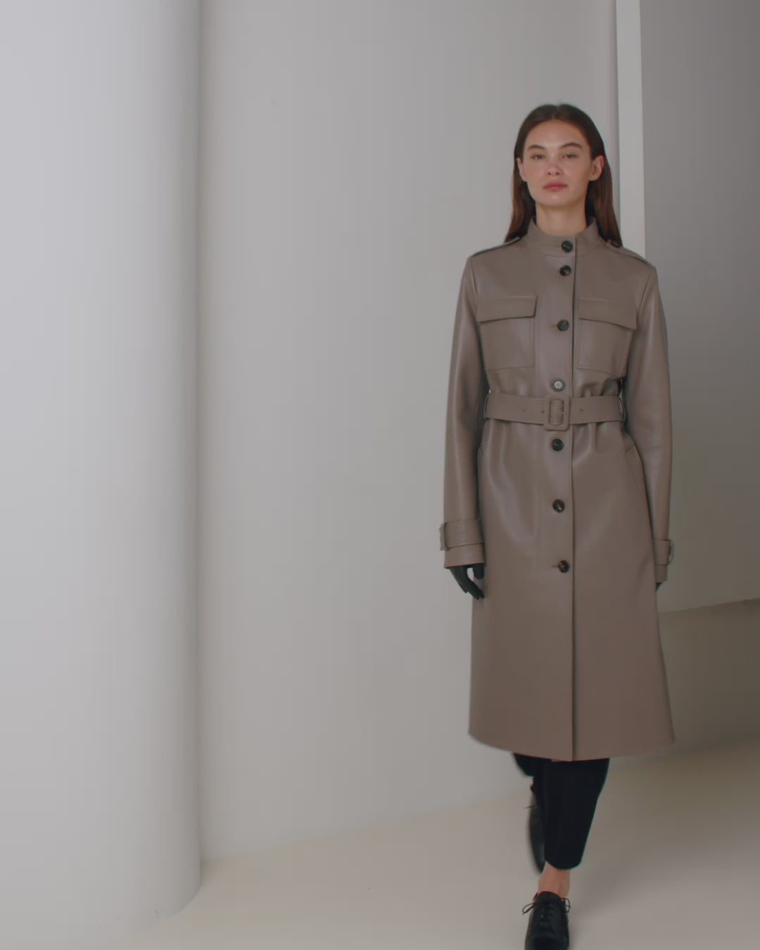 Celine Coat in Nappa Leather, Smog