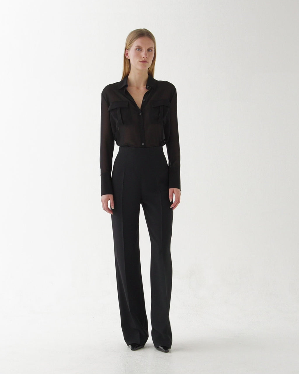Jamie Shirt in Wool Voile, Black
