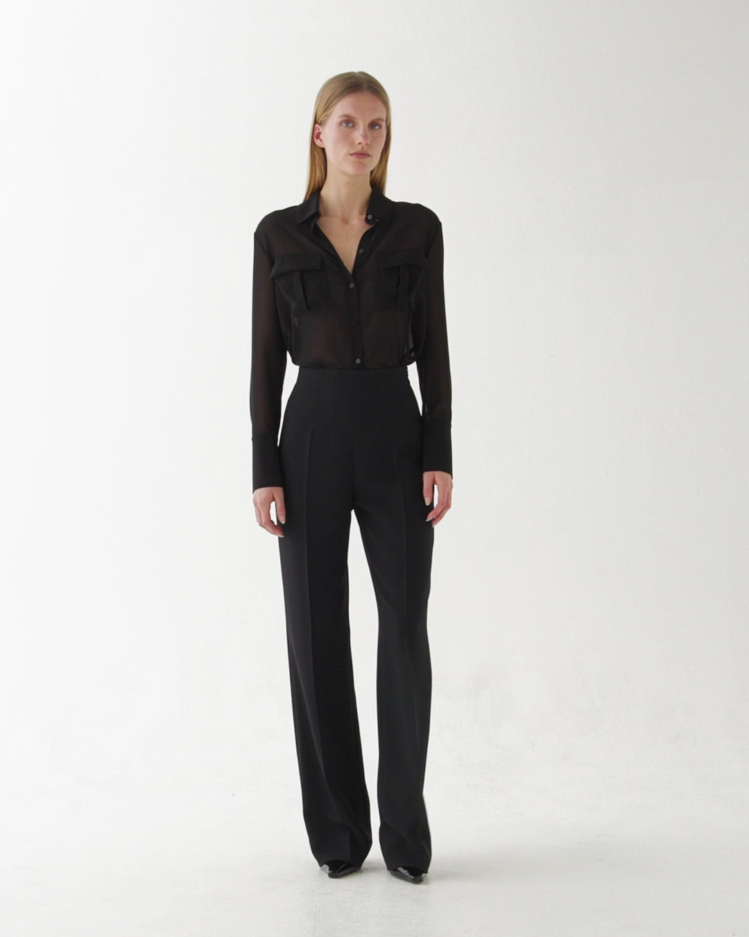 Jamie Shirt in Wool Voile, Black