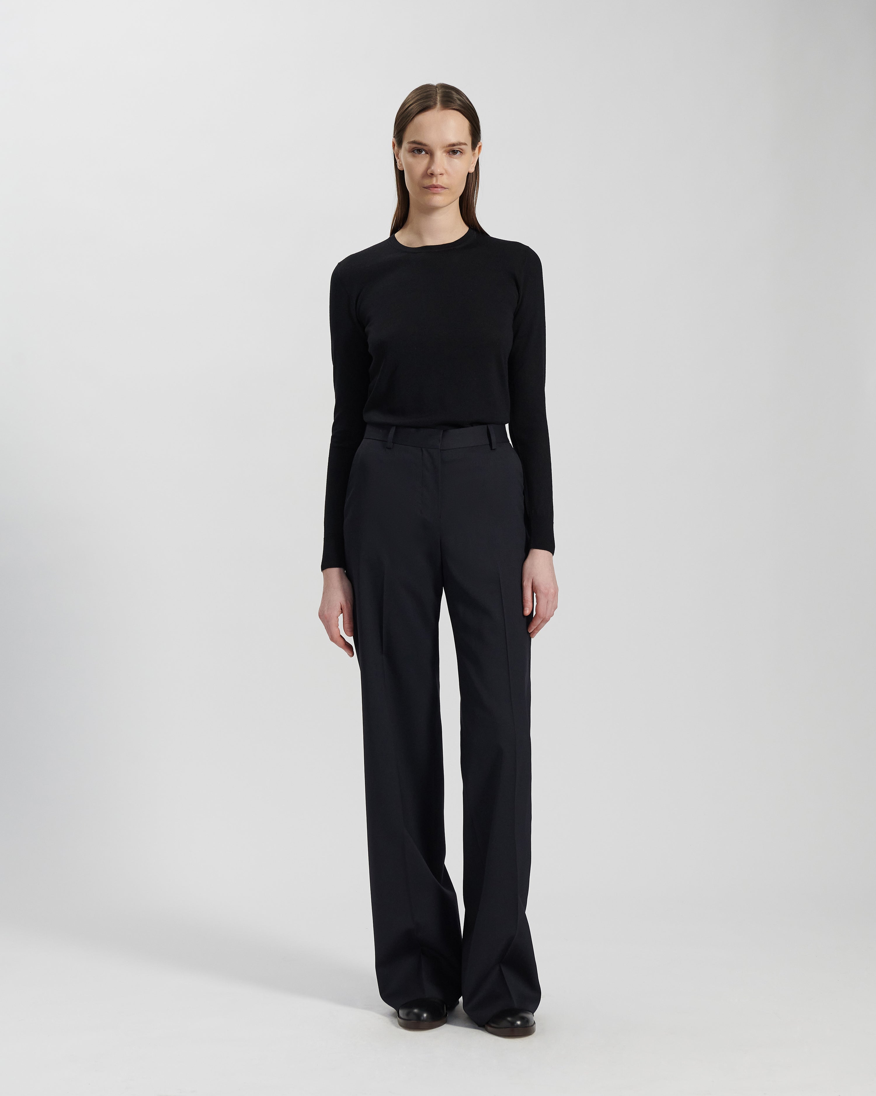 Anya Trouser in Starched Wool, Navy