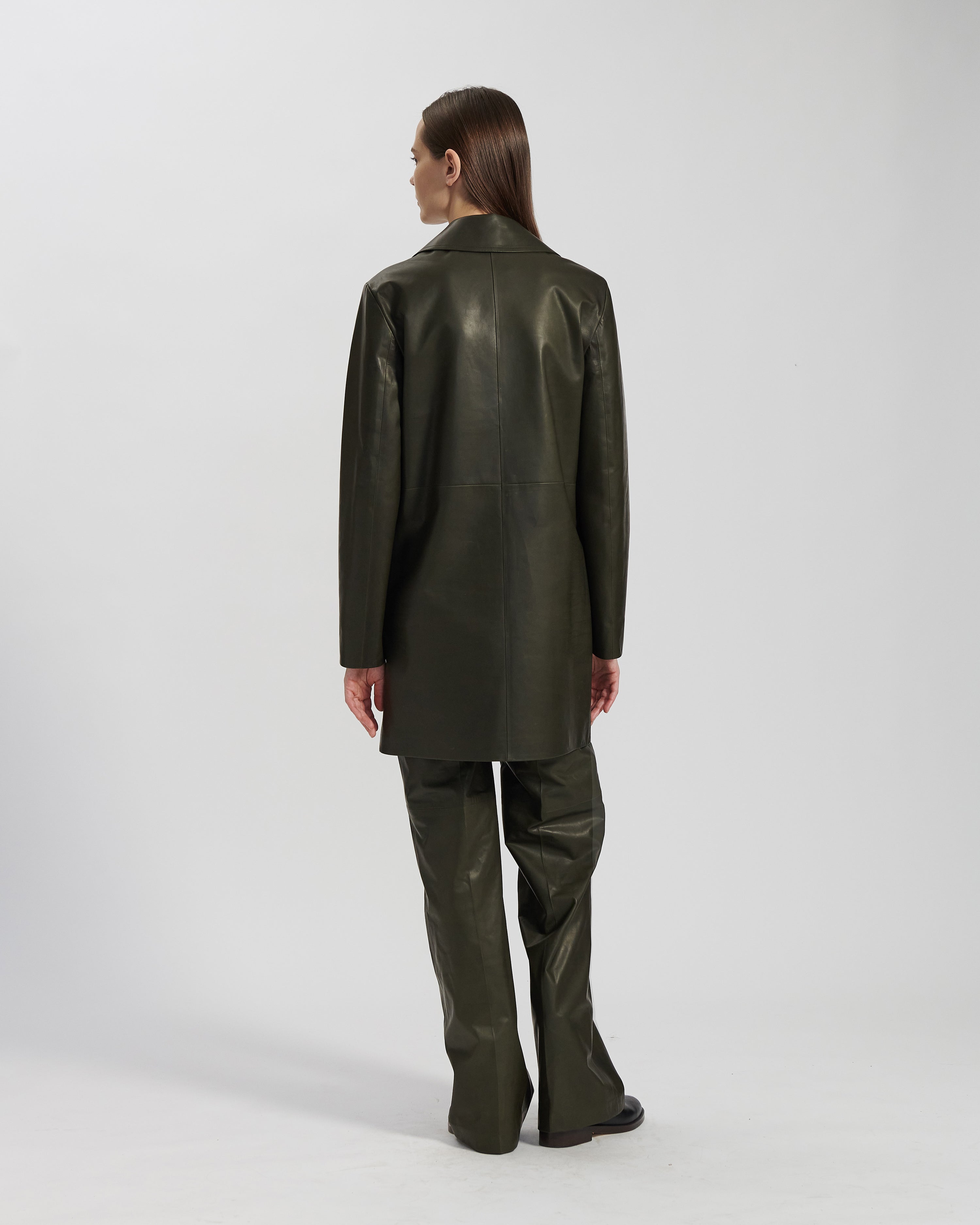 Jo Coat in Leather, Dark Moss