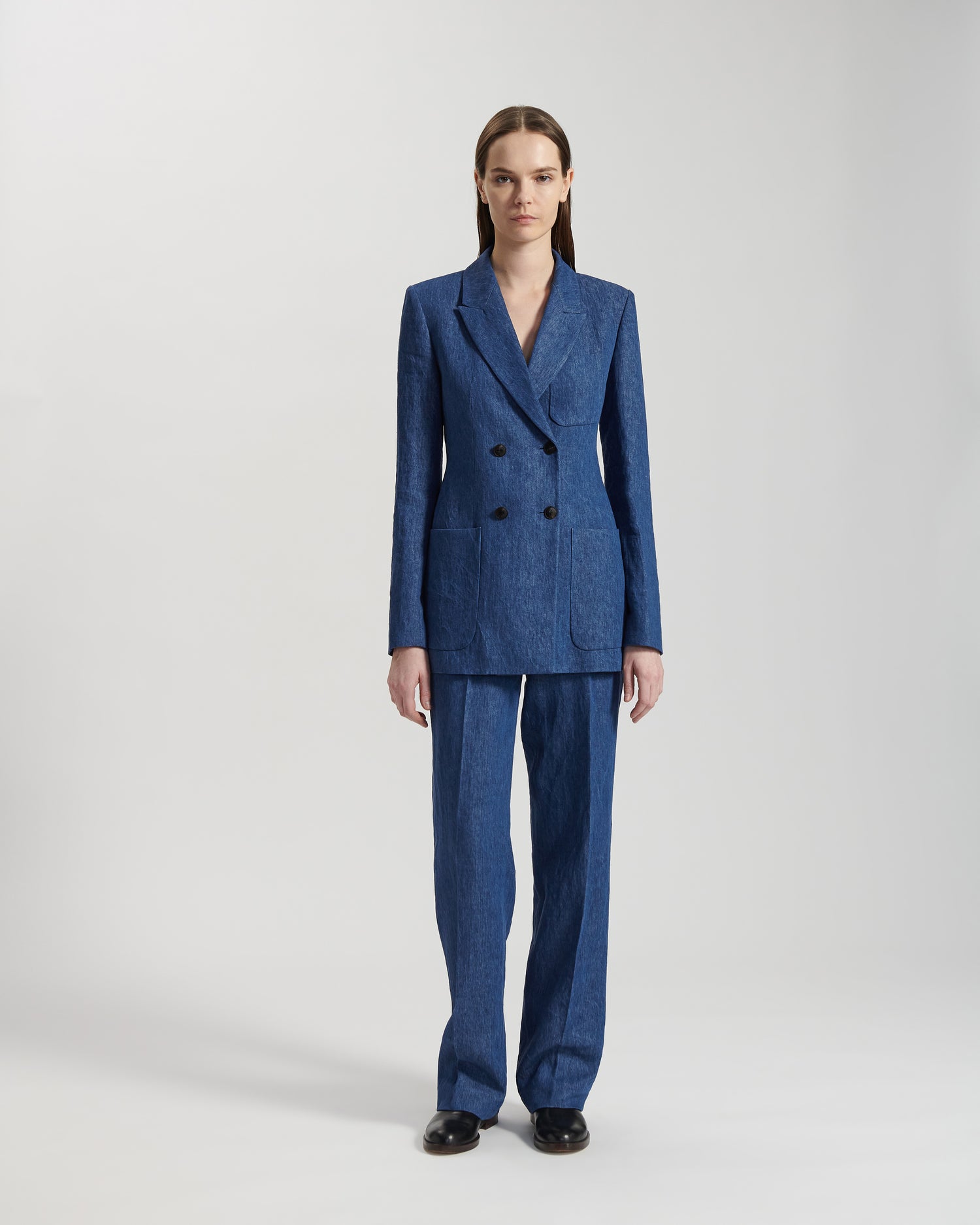 Giulia Jacket in Délavé Linen Denim, Indigo