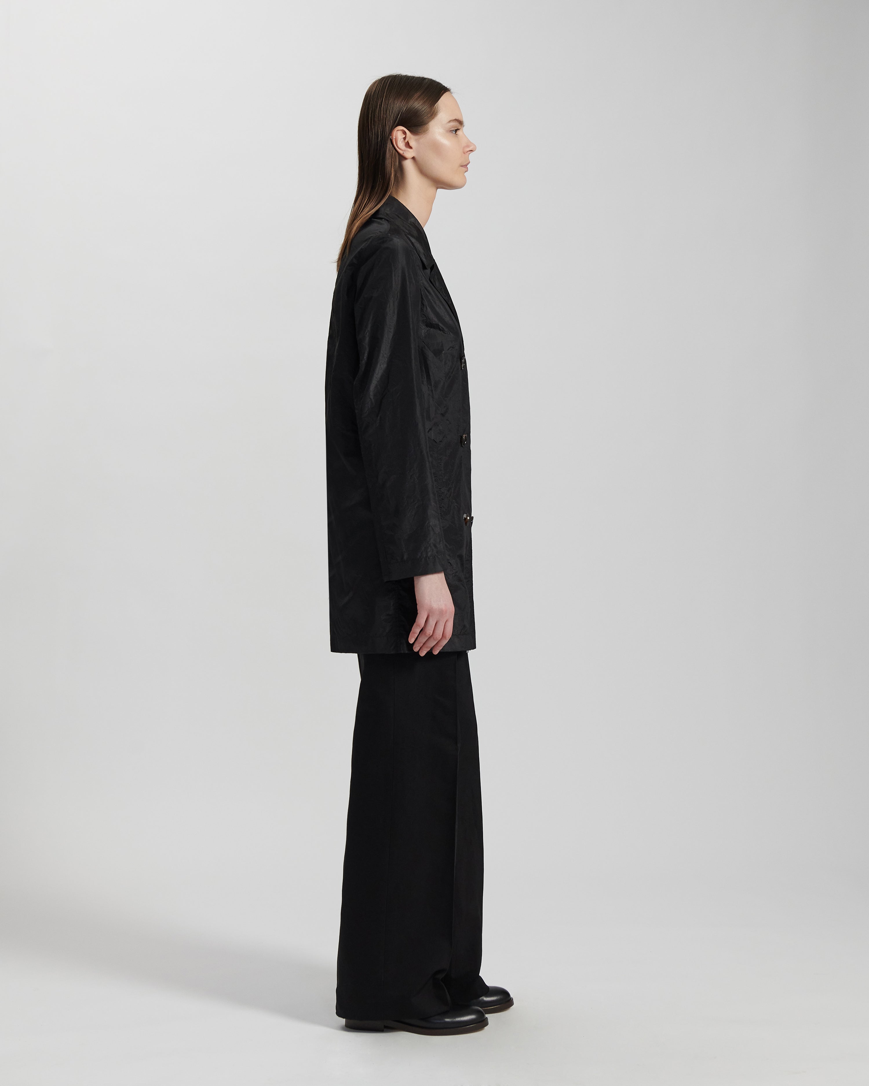 Kyra Coat in Washed Silk Taffeta, Black – Veronica De Piante