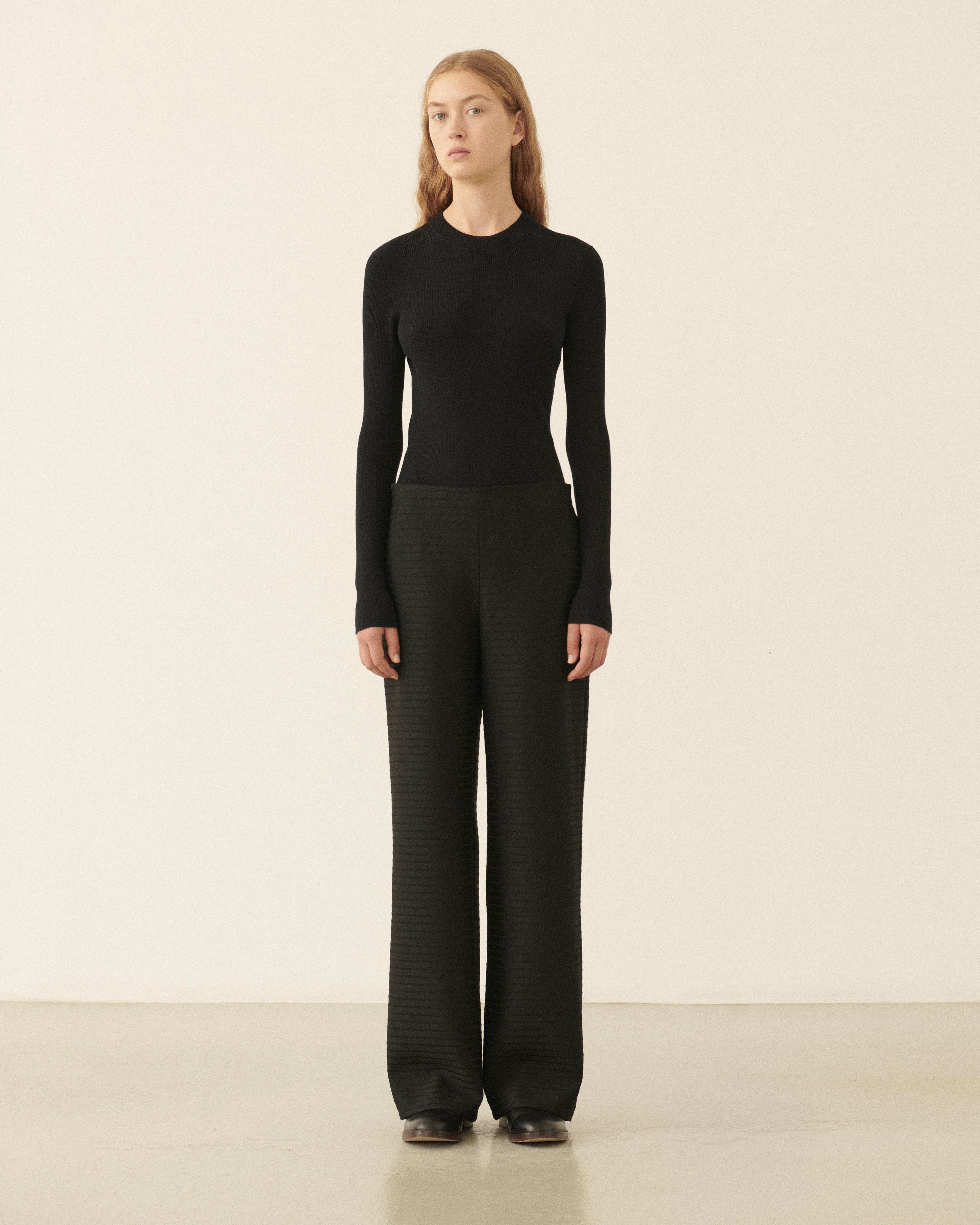 Lexi Trousers in Wool Jacquard, Black