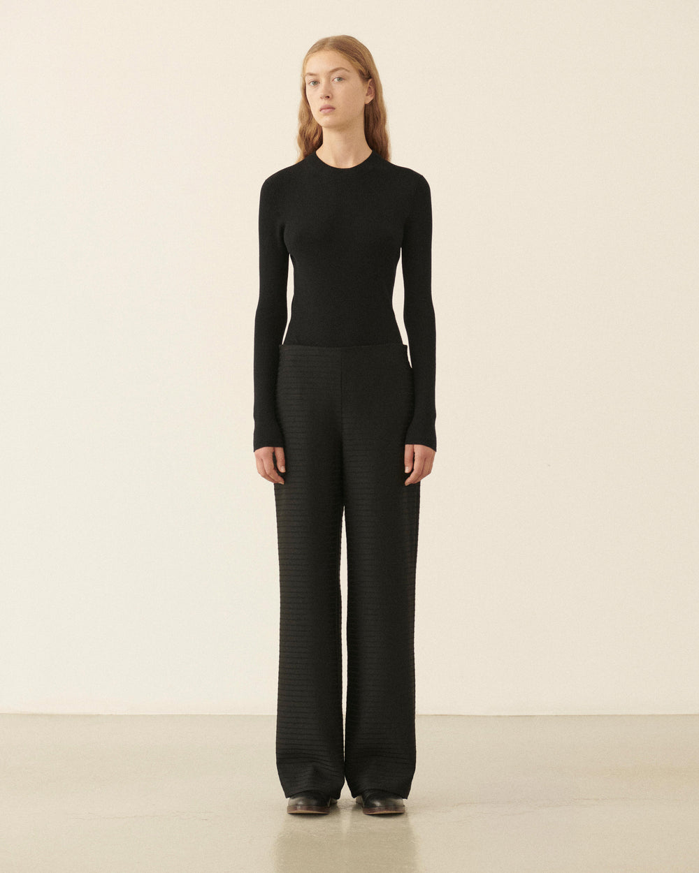 Lexi Trousers in Wool Jacquard, Black - Veronica De Piante